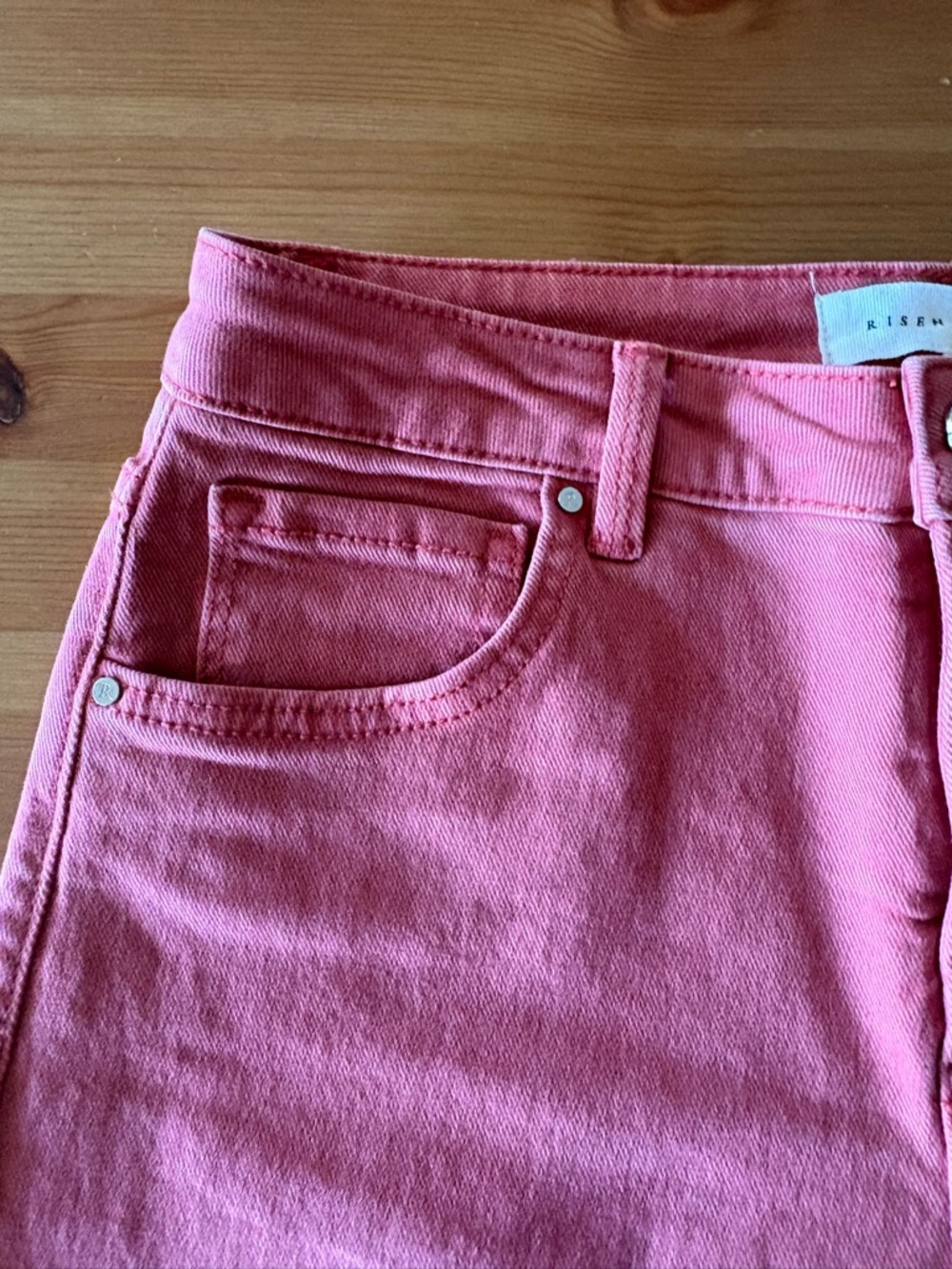 Risen Jeans High Rise Fray Wide Leg Crop Jeans Size 29 Brick - Picture 7 of 13